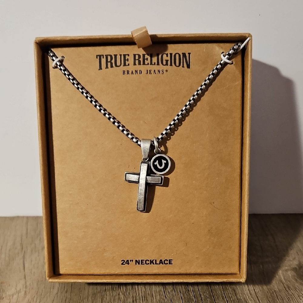 True Religion Silver Cross Pendant Necklace